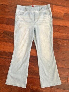 SPANX Pull On Flare Jeans Women XL Light Wash High Rise Stretch Denim